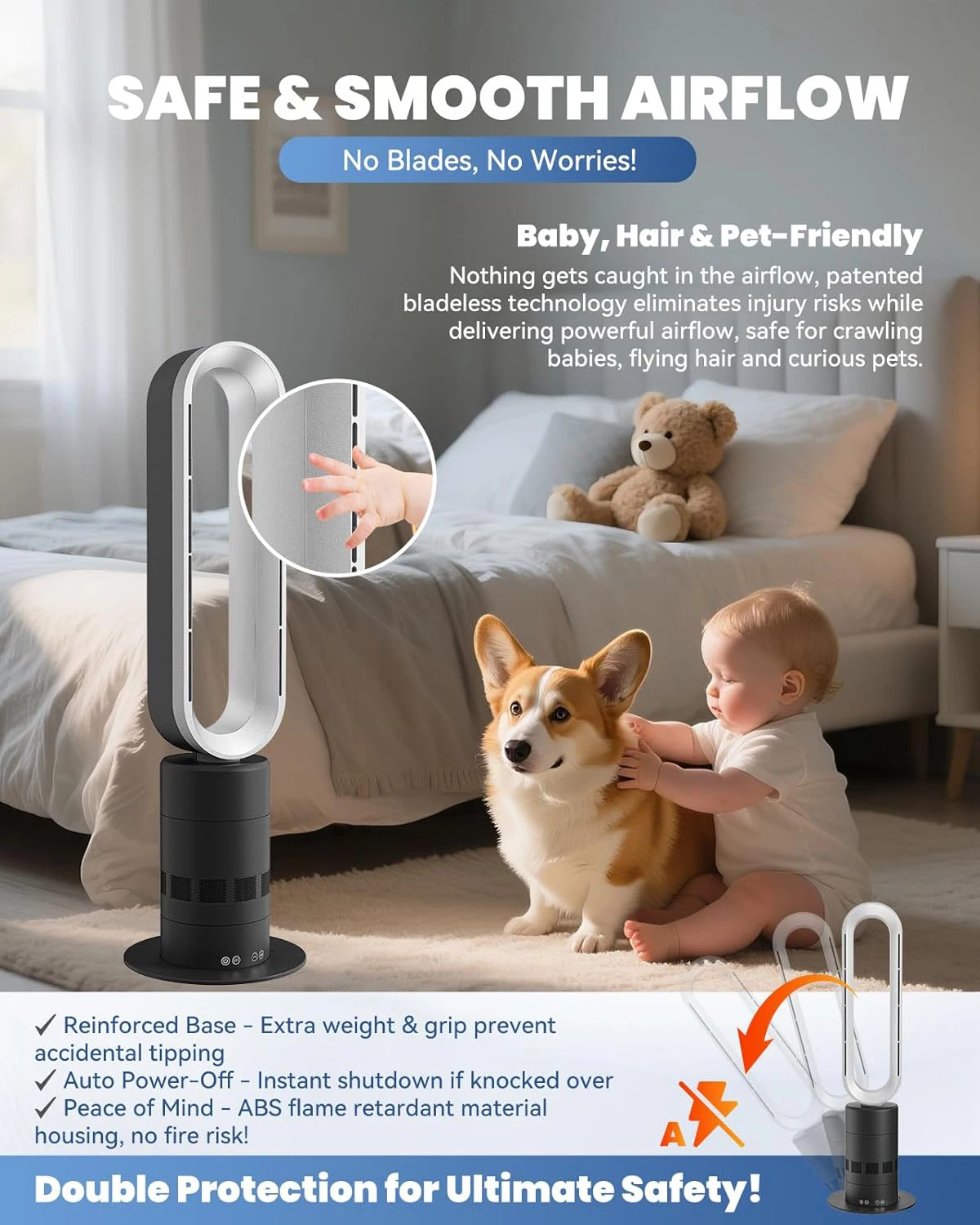 Bladeless Tower Fan 2-in-1 Heater/Cooler Remote & Touch Control 10 Cooling/3 Heating Levels Ultra-Quiet DC Mo tor Timer