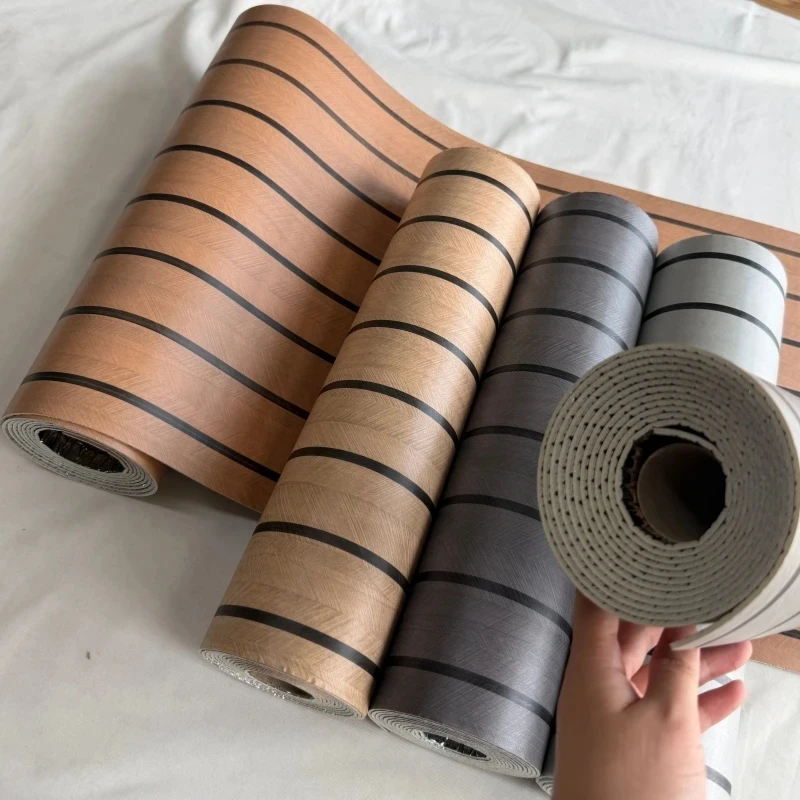 40cmx9/6/3m Self-Adhesive Wood Striped Wallpaper, Waterproof & Cuttable Foam Wall Sticker in Multiple Colors for DIY Renovation