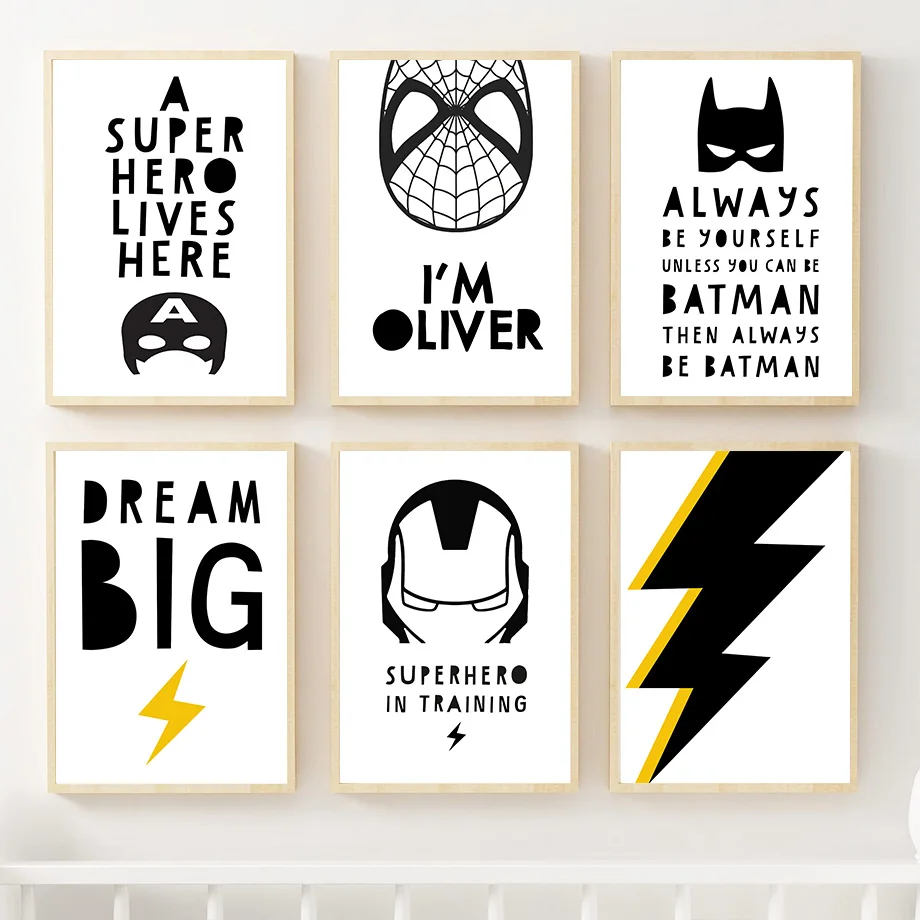Big Lightning Childern Brave Hero Wall Art Canvas Painting Black White Nordic Posters And Prints Wall Pictures Kids Room Decor