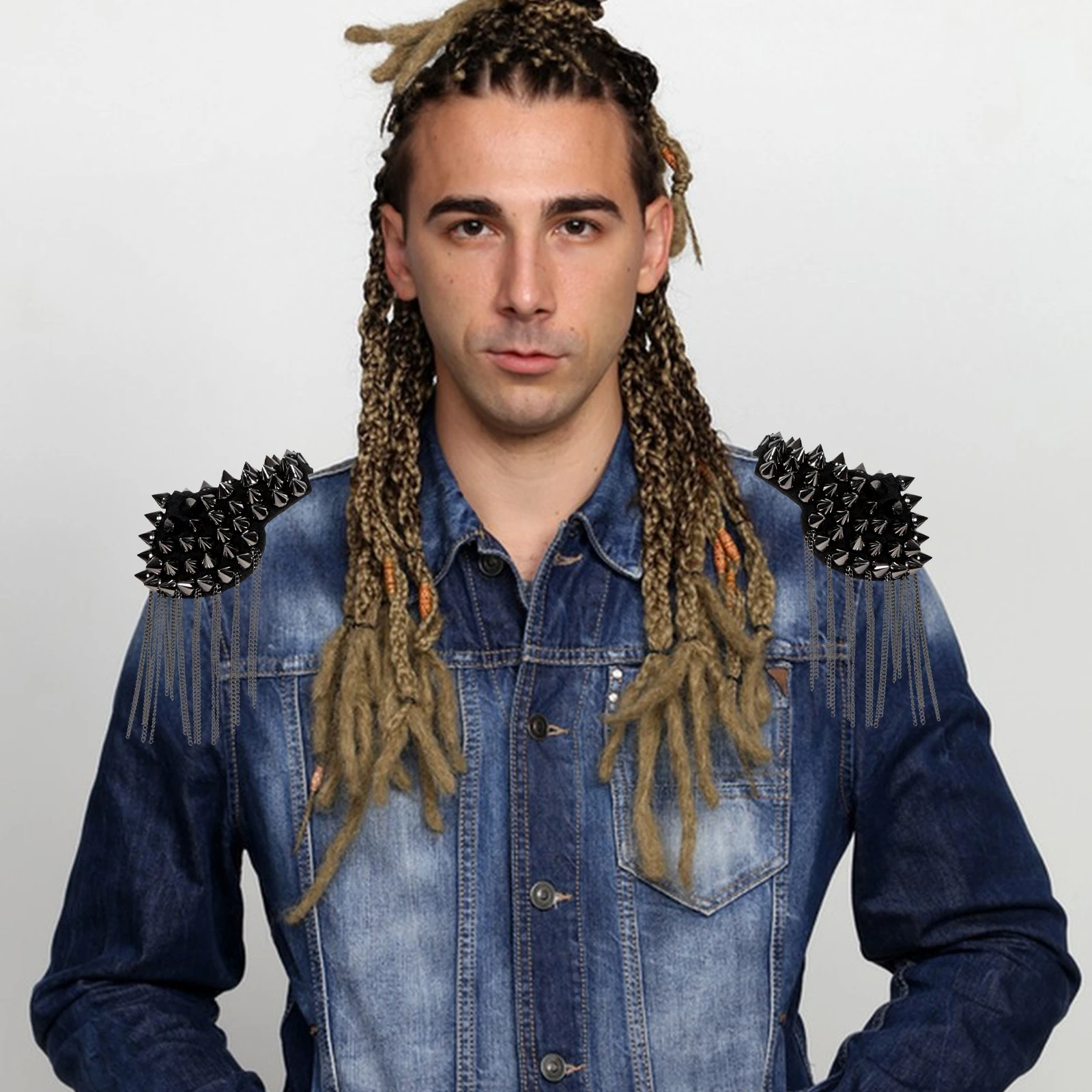 

Studded Vintage Epaulettes Decorative Rivets Shoulder Women Men Costume Round Black Tassels Punk Fringe Uniform Retro