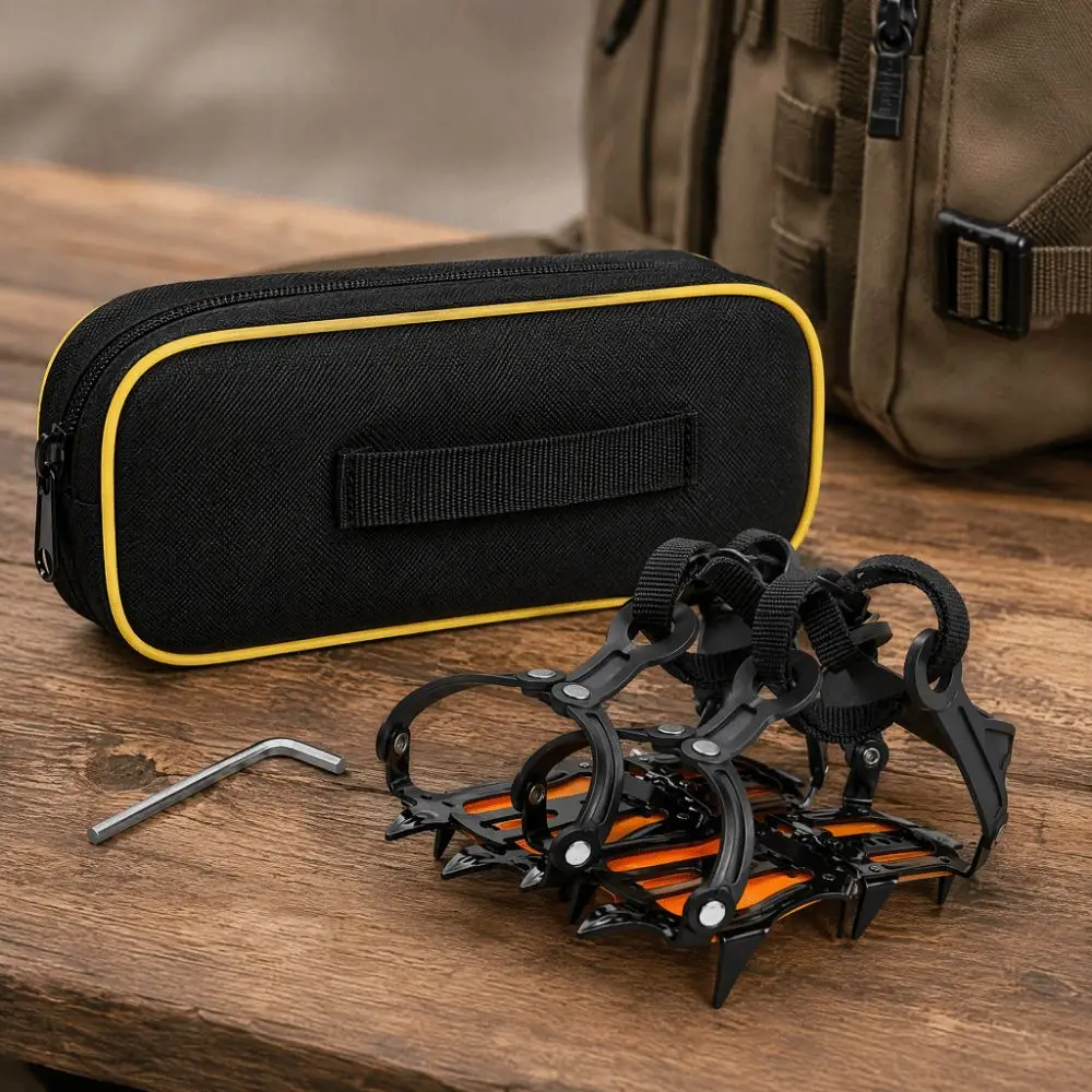 6pcs ABS Plastic Ice Crampon Manganese Steel 10-Tooth Snow Crampon Nylon Webbing Adjustable Length Mountaineering Crampon Hiking