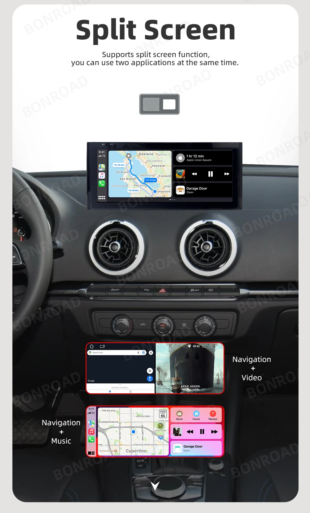 BONROAD For Audi Q5 2009-2016 Android Car Radio Multimedia Player Carplay Touch Screen Bluetooth WIFI GPS Navigation Stereo