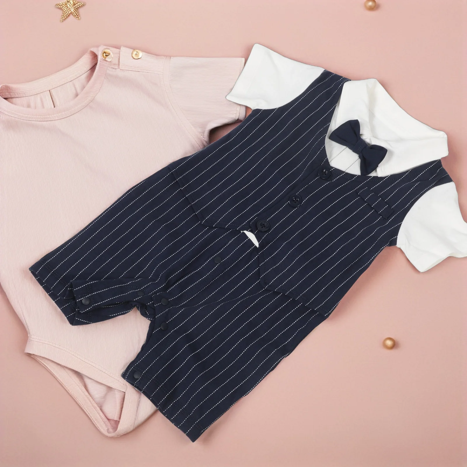 

Summer Baby Boy Romper Short Sleeve Cotton Outfit Newborn Infant Clothes Gentleman Style Wedding Party Formal Wear 66Cm British