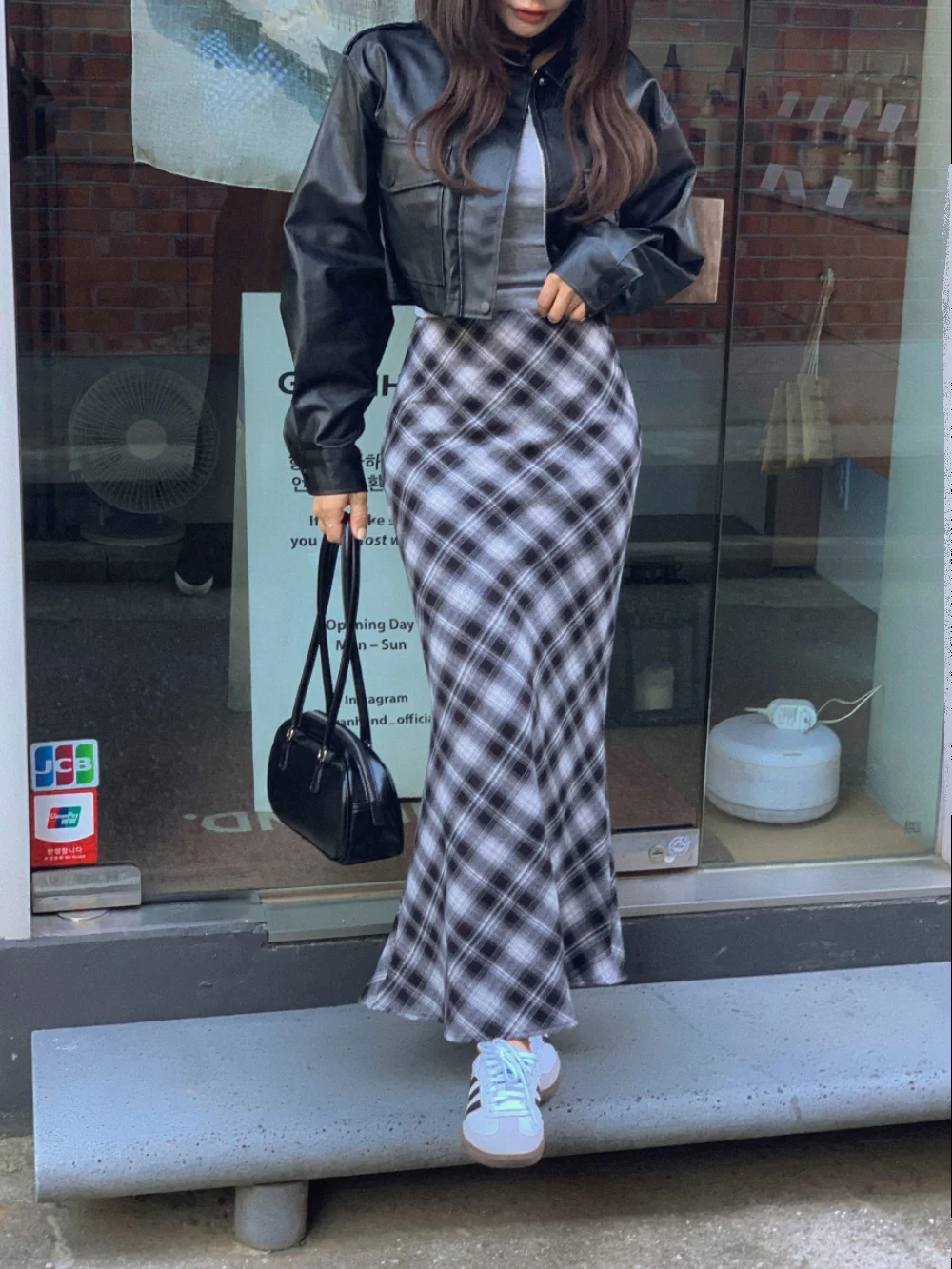 

Клетчатая юбка с высокой талией, женская утягивающая сексуальная облегающая длинная юбка в стиле ретро с фианитом, модная корейская хлопковая юбка