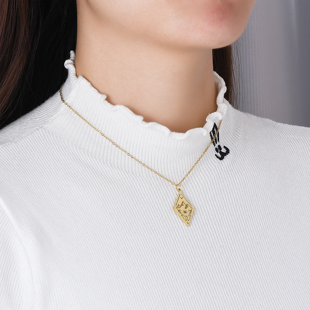 Fashion Mountain Pendant Necklace Gold Color Stainless Steel Hollow Snow Mountain Charm Jewelry Nature Lover Gift for Women 2026