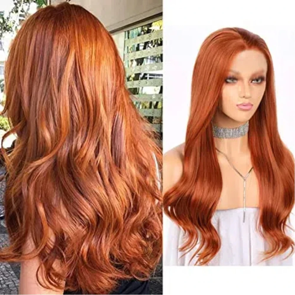 Brown Wigs for Women,Light Orange Brown layered Straight Wig with Curtain Bangs Natural Synthetic Hair Wigs Halloween Wigs