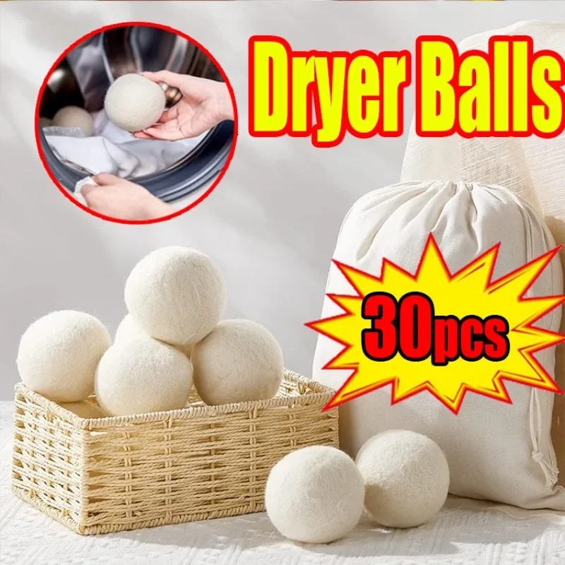 30-Pack Wool Dryer Balls Handmade Drying Balls Dryer Reusable Natural Fabric Softener Reduce Wrinkles and Decrease Drying Time
