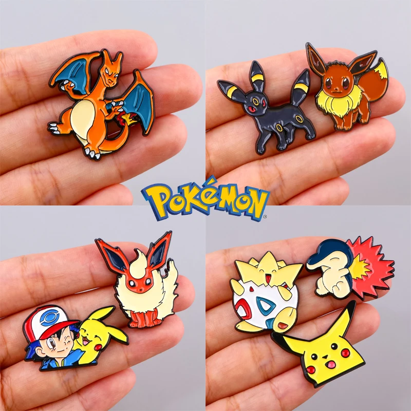 Pokemon Cute Pins Anime Game Pikachu Charizard Eevee Metal Brooch Cartoon Design Badge Jewelry Pin Gift for Friends