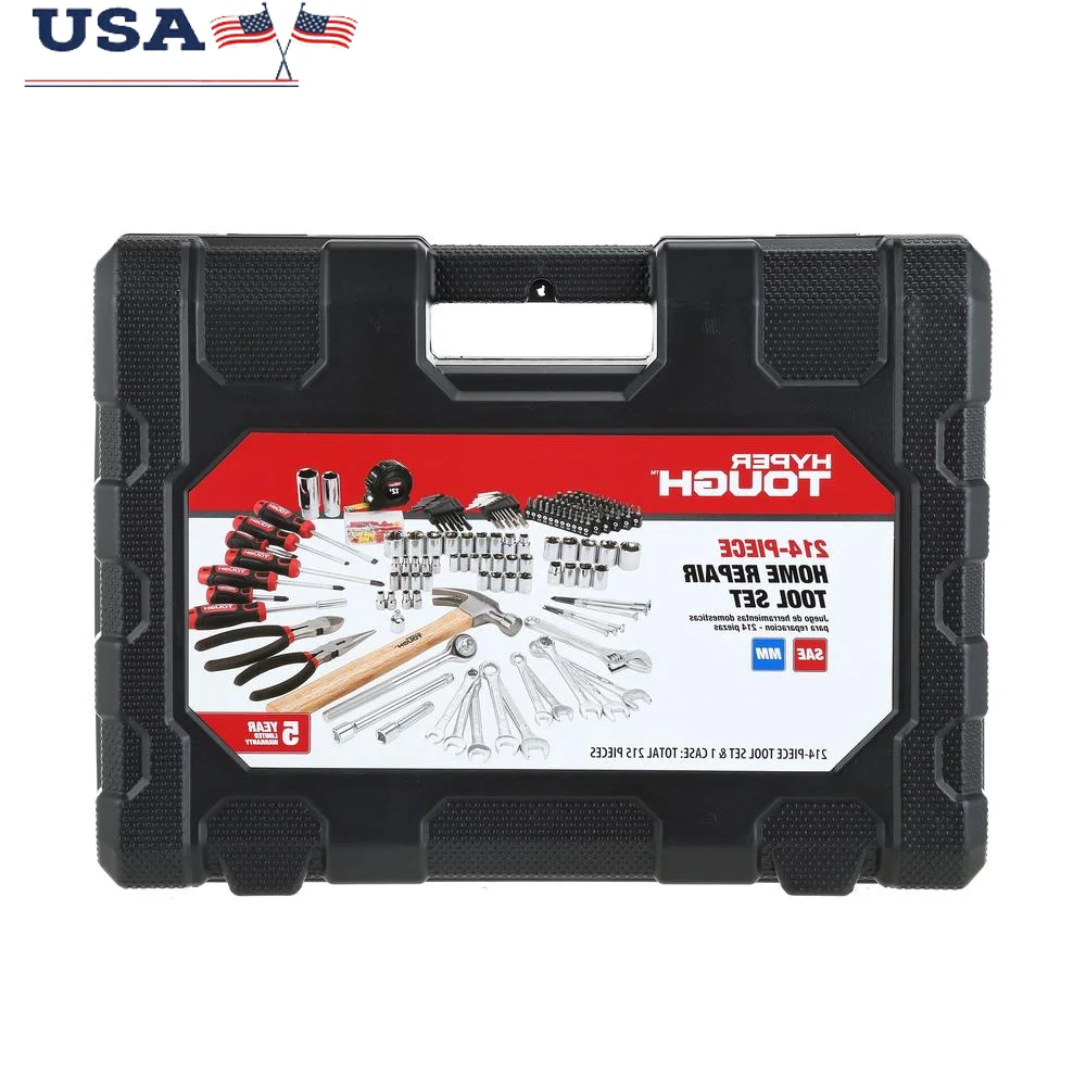 

215pc Home Repair Tool Set with Sockets Wrenches Hammers Screwdrivers Pliers Storage Case Versatile Compact Design Home or Job