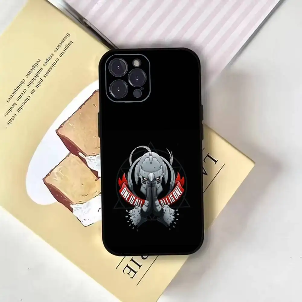 حافظة هاتف Fullmetal A- Alchemist Anime لهاتف iPhone16,15,14,13,12,11 Plus,Pro Max,XS,X,XR,SE,Mini,8,7,Soft Black Cover