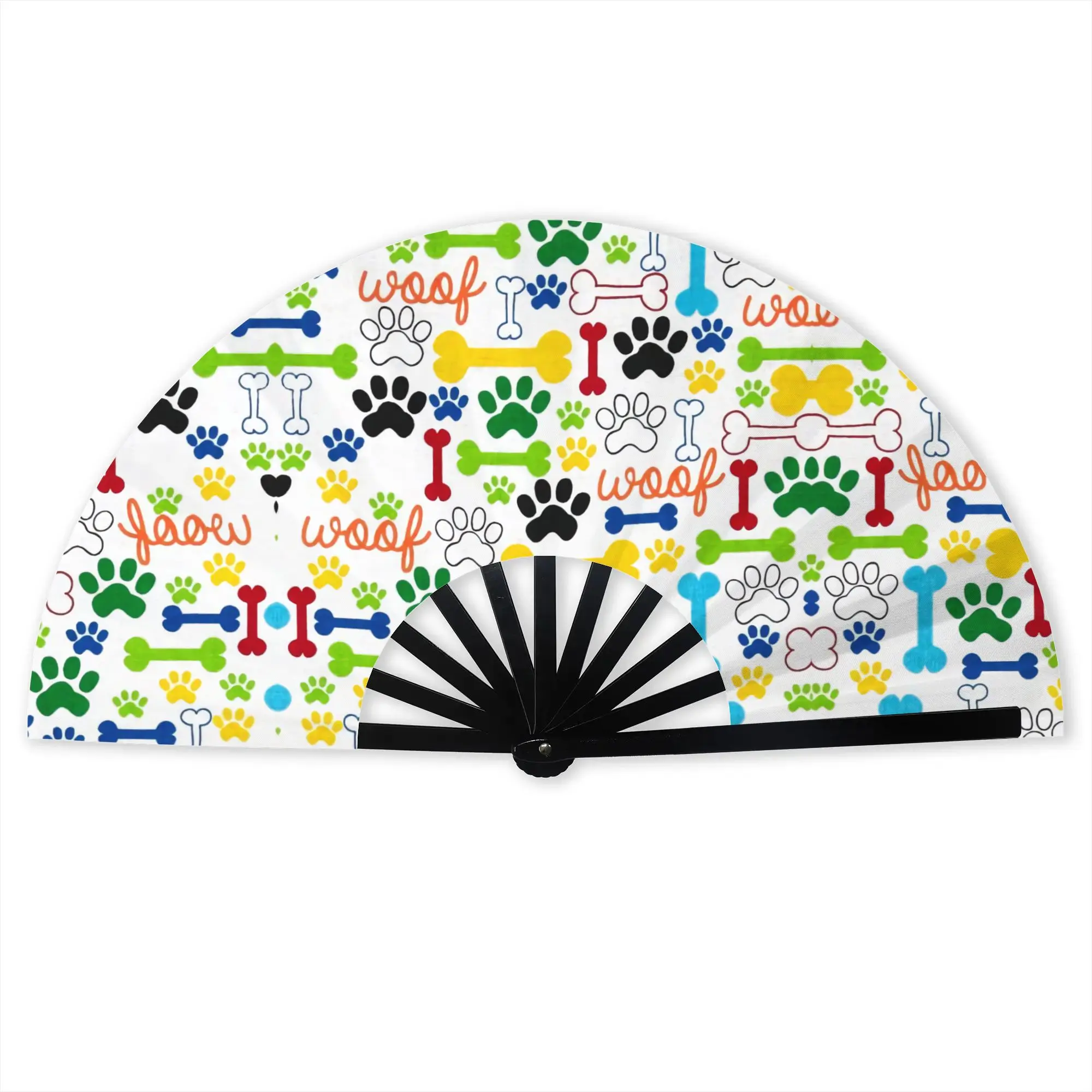 Pet Dog Paw Bones Pop Art Folding Fan Oriental Art Cartoon Footprint High-Quality Polyester Fans Elegant Decorative Hand Fan