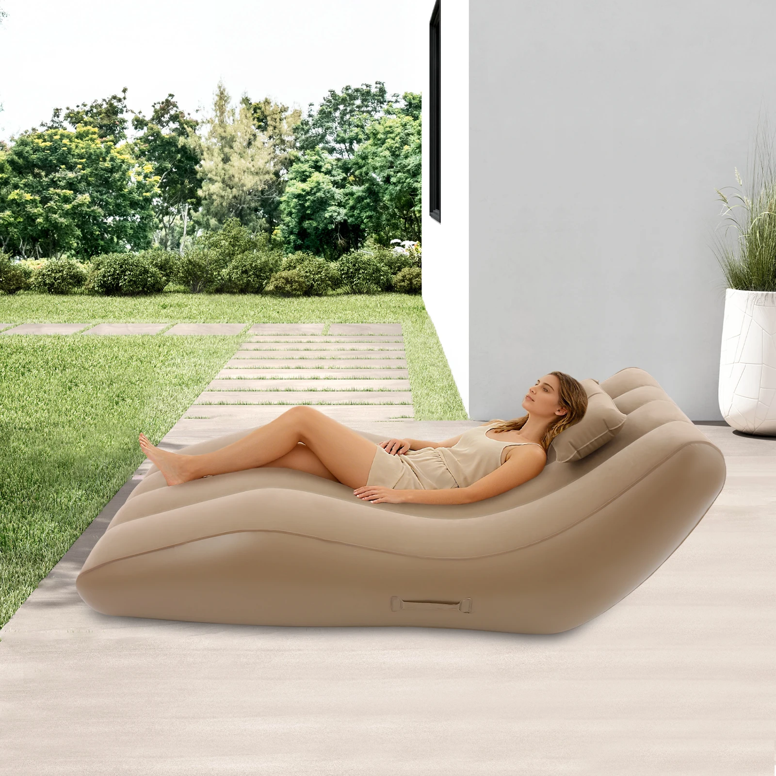 Tragbares aufblasbares Bett, Lounge-Stuhl, Freizeit-Sofa mit Kissen mit elektrischer Luftpumpe, bequeme PVC-Matratze, 180 x 80 x 70 cm