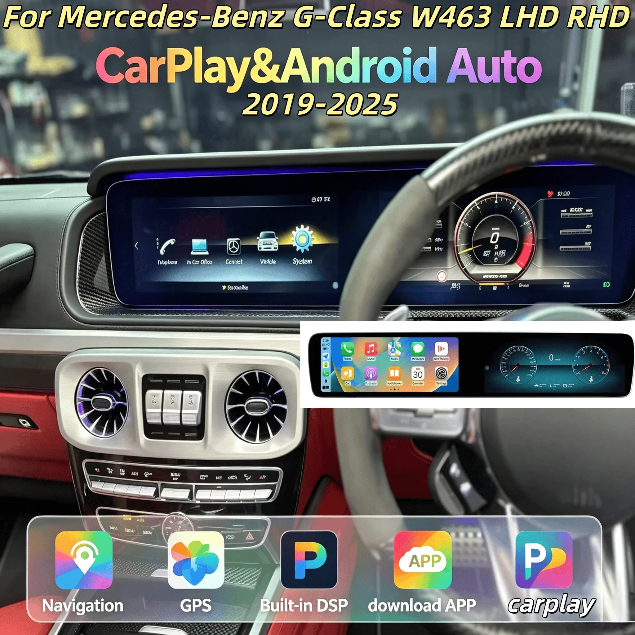 Dual 12.3“LHD RHD Car Stereo Radio For Mercedes-Benz G-Class W463 2019-2025 Carplay Multimedia Player GPS Navigation Stereo DSP 