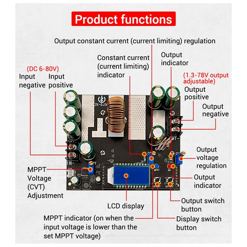 ZK-SJ30 700W Synchronous Rectification 30A Automatic Buck-Boost Power Module Solar Charging MPPT