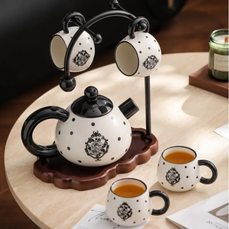 

Керамическая посуда для напитков в европейские креативные точки, 1 кастрюля, 4 чашки, фарфоровый набор для кофе, чая, домашние кофейные наборы, украшения для кухонной барной стойки