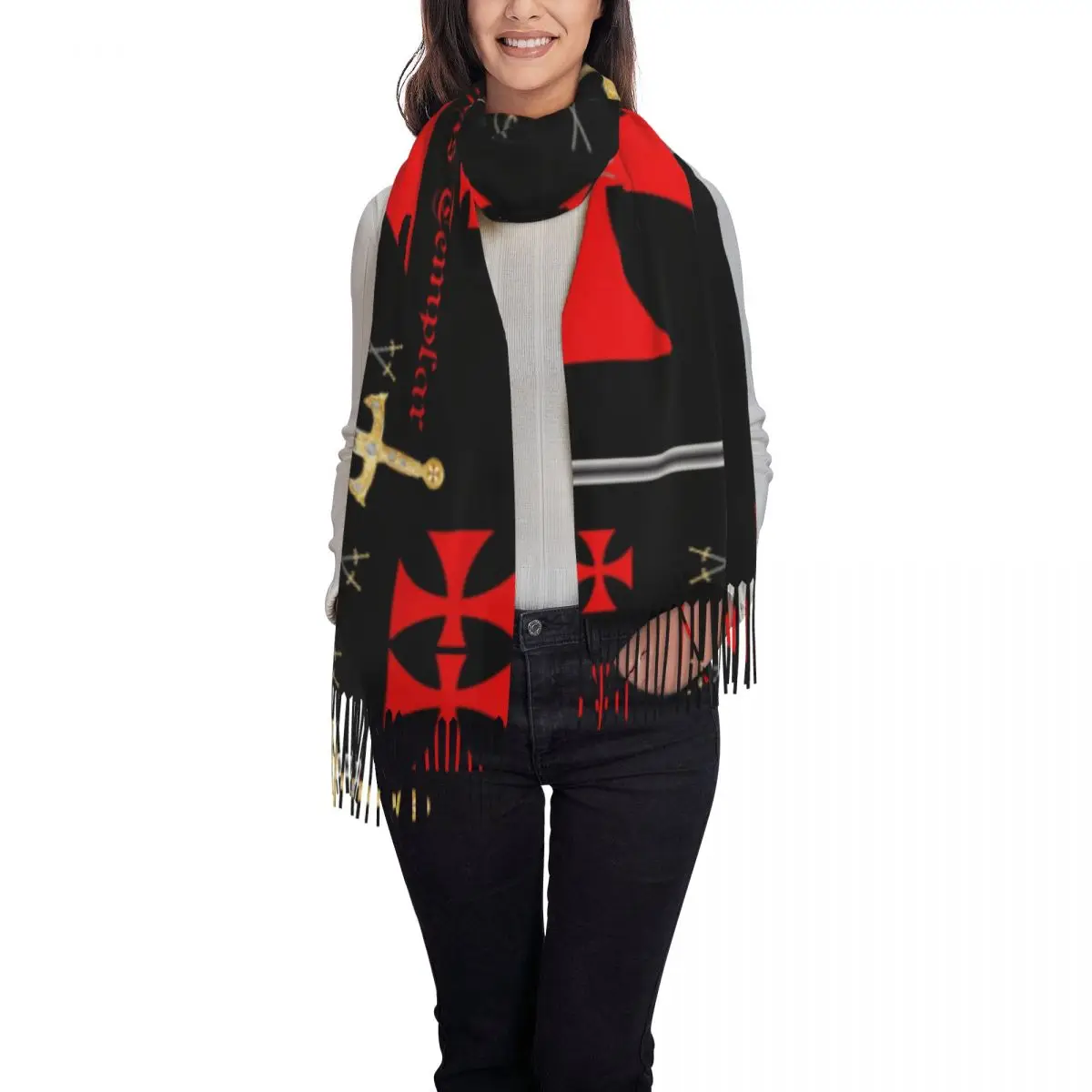 Custom Print Medieval Emblem Knights Templar Scarf Women Men Winter Fall Warm Scarves Ordre du Temple Cross Shawls Wraps