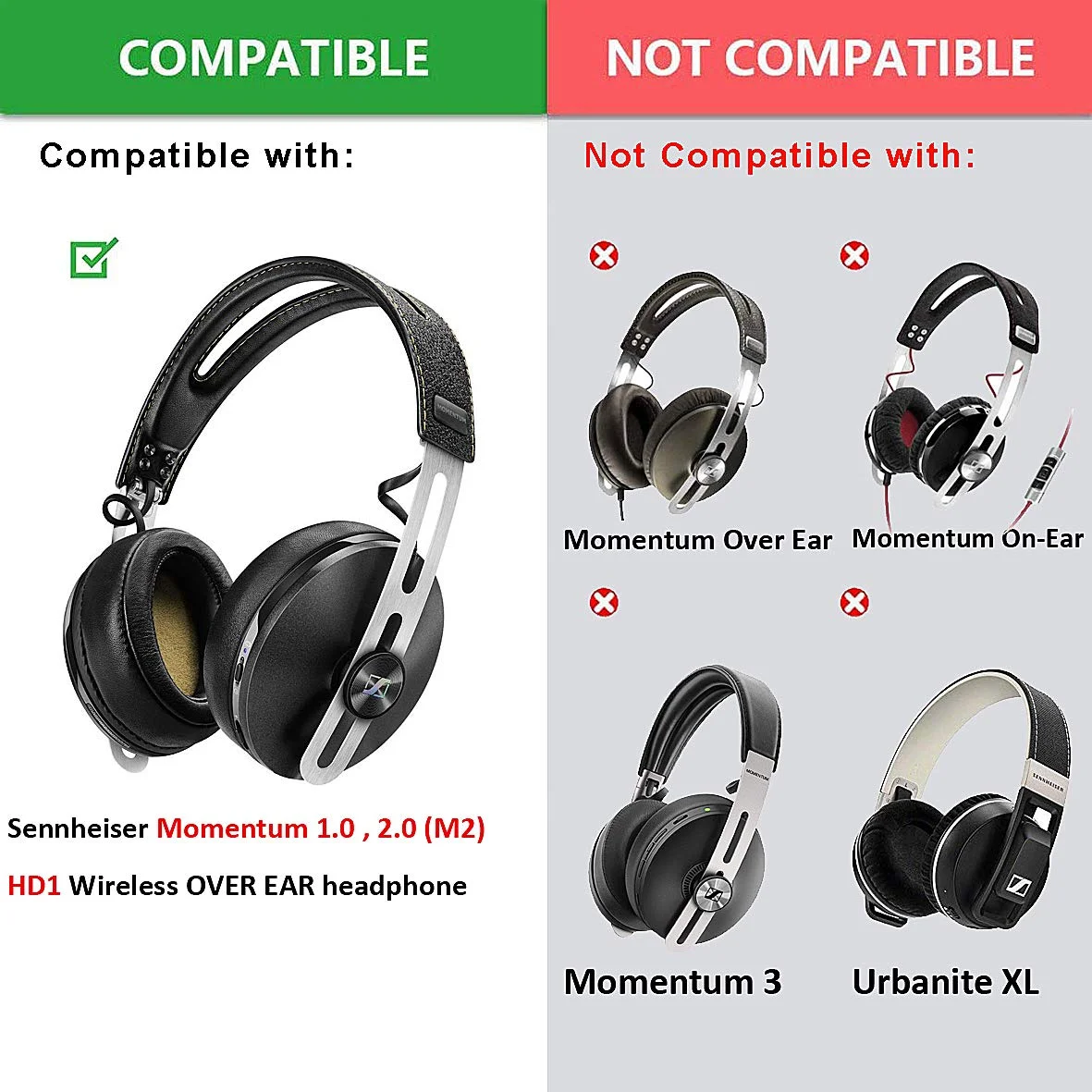 เปลี่ยนแผ่นรองหูฟังแผ่นรองหูฟัง Muffs สำหรับ Sennheiser Momentum 1 1.0 2 2.0 M2 HD1ไร้สายสายรอบหูหูฟัง