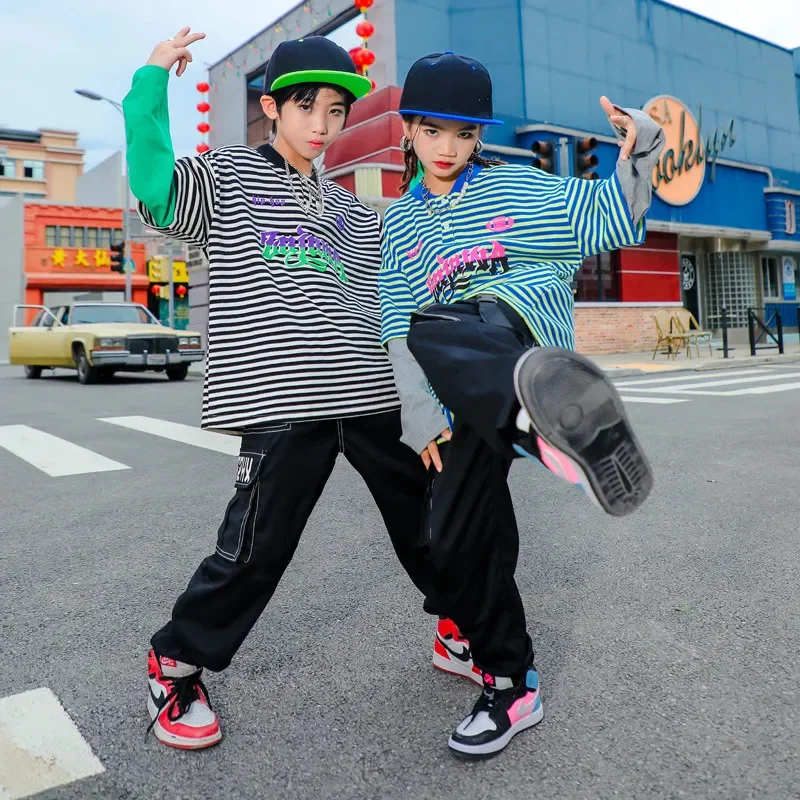 Kid Hip Hop Jazz Street Dance Costume Boy Girl Fashion Set Letter Print Patchwork T-shirt + Pant 2pcs Festive Stage Show Outfits