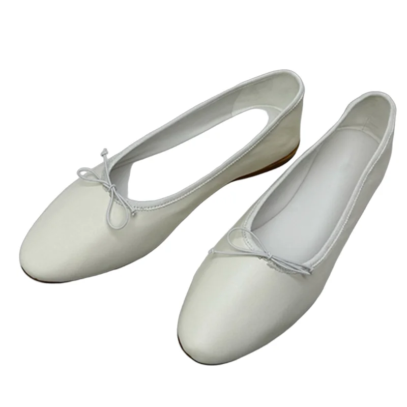 

Withered 2025 SS New Collection Minimalist Women's Shoes French Elegant Bow Sheepskin Soft And Comfortable Flat Shoes Women