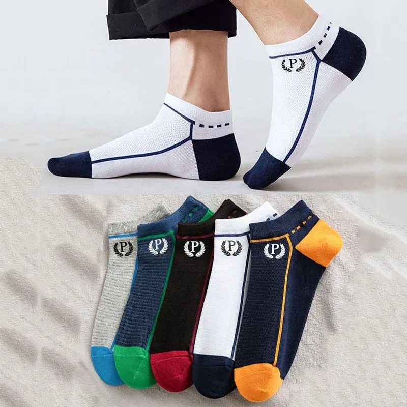 5 Pairs New Summer Men Mesh Socks Thin Casual Letter Stripes Breathable Comfortable Odor Resistant And Ankle Socks Wholesale