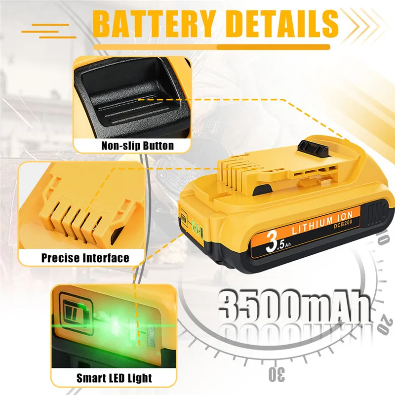 3500MAH 20V Baterry For Dewalt DCB200 Replacement Battery DCB200 DCB101 DCB115 Power Tool Baterry For Dewalt Li-ion Batteries