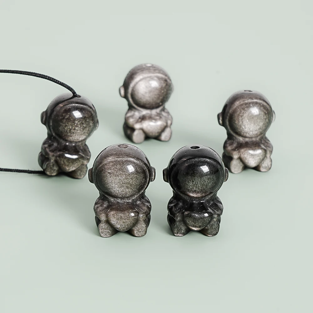 Silver Black Cuddly Astronaut Silver Obsidian Pendants 5Pcs 19x14x15MM Kawaii Spaceman Charms for Valentine's Gift & DIY Craft