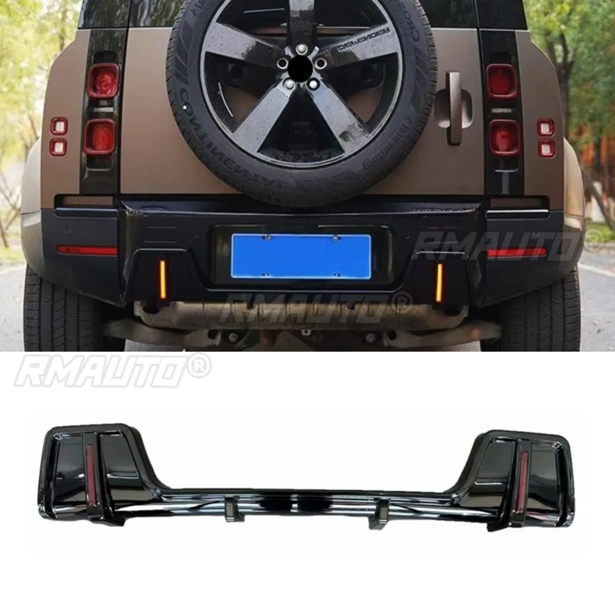 Car Rear Bumper LED Spoiler Lip Diffuser Splitter Glossy Black Modification Part For Land Rover Defender 2022+ Car Accessories