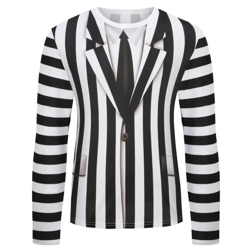 تي شيرت بدلة واقعية سهرة ثلاثية الأبعاد طباعة الرجال كم طويل تي شيرت قمة الموضة غير رسمية البلوز تنفس الشارع الشهير تأثيري الملابس