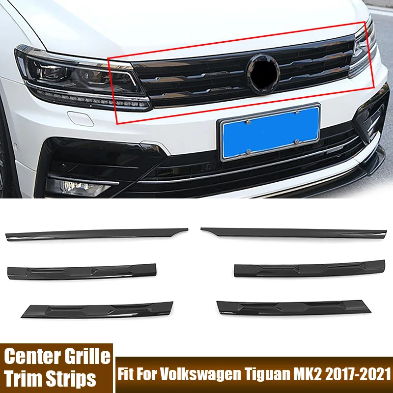 A Set Front Bumper Center Grille Trim Strips Fit For Volkswagen Tiguan MK2 2017-2021 Car Accessories Directly Stick Black Strips