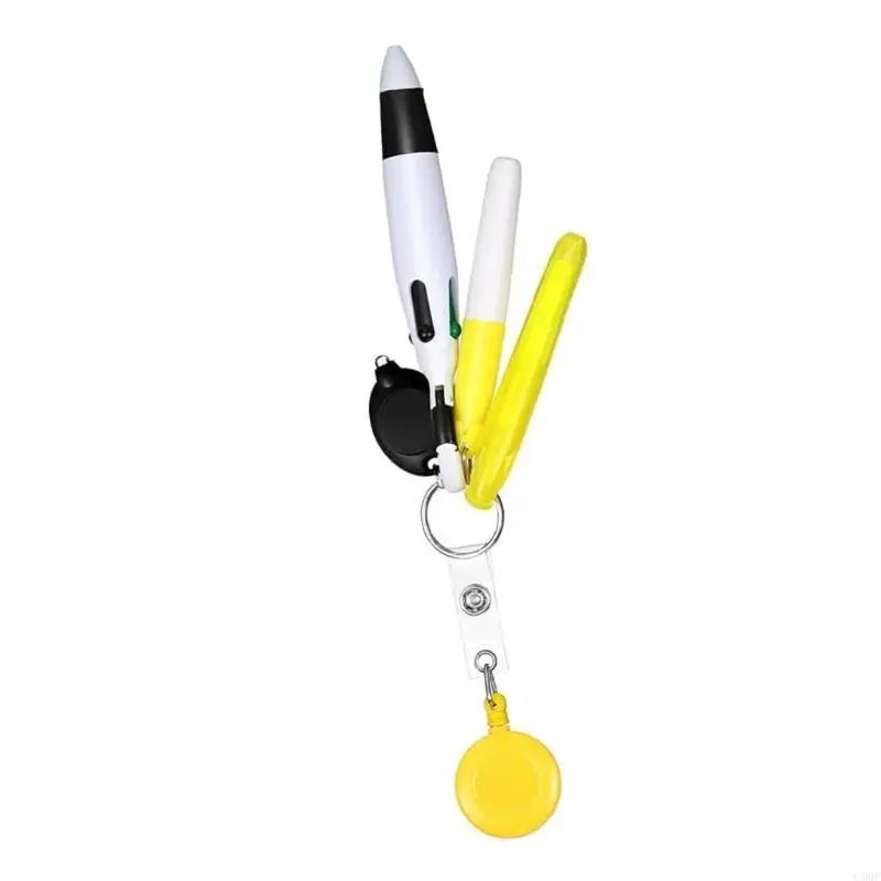 C90C 5-in-1 Badges Holder with Multicolor Pen, Marker and Light for Nurse Doctor, Badges Reels Holder with Clip