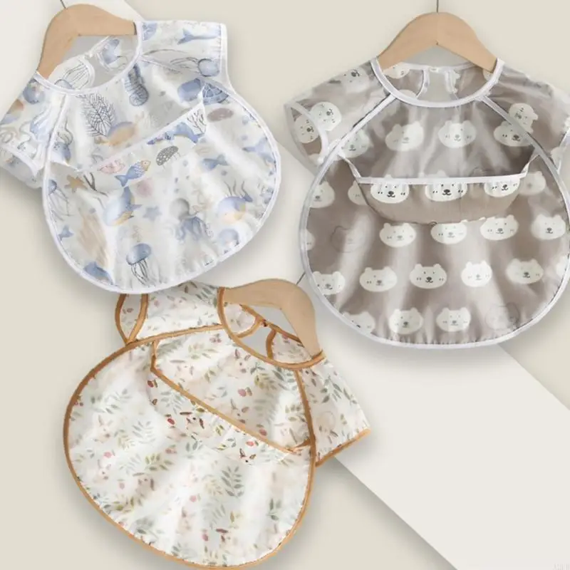 

Water Proofing Short Sleeve Baby Bib Adjustable Smock For Mealtime Play Art Crafts Oil Resistant Feeding Apron Smock A2UB