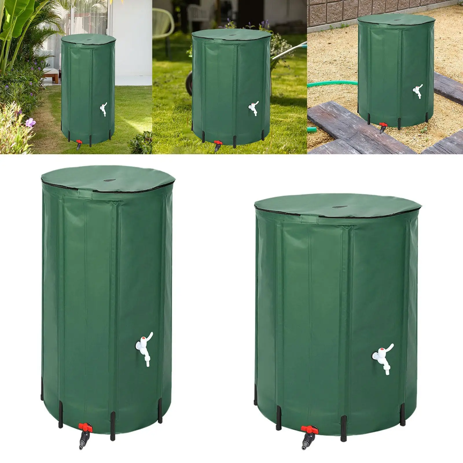 Foldable Rain Barrel Green Water Butt Versatile Rain Water Collection Barrel