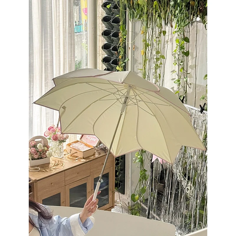 

Serein High Aesthetic Petal Umbrella Women's Long Handle Large Size Windproof Sunade UV Protection Sunny Rain Dual Use
