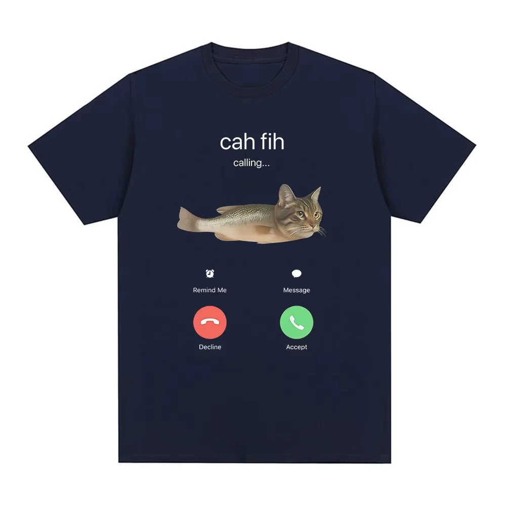 Cah Fih Meme T-Shirt Funny Calling Cat Fish Hybrid Meme T Shirts Absurd Humor Internet Culture Gift Viral Short Sleeves T-shirts