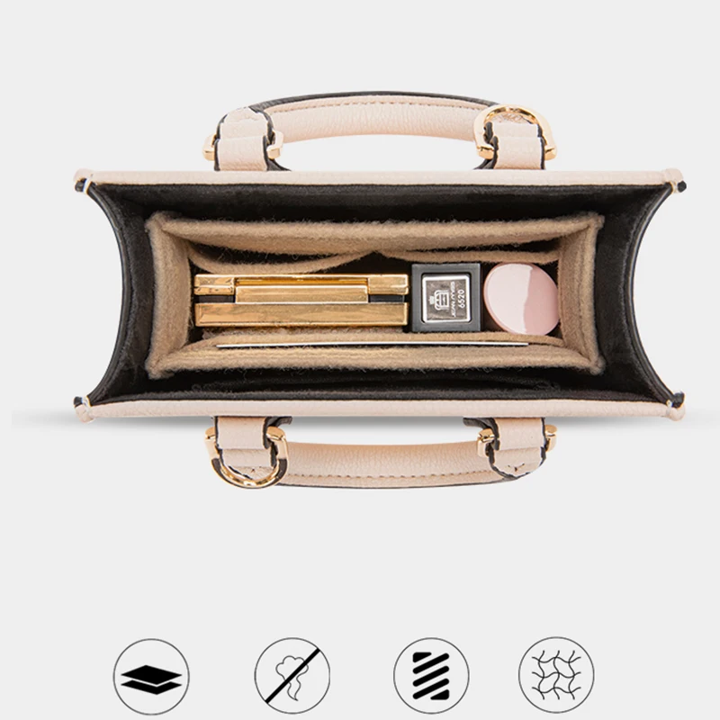 EverToner Fits For LV PETIT SAC PLAT Felt Cloth Insert Bag Organizer Makeup Handbag Travel Inner Purse Portable Cosmetic Tote Ba