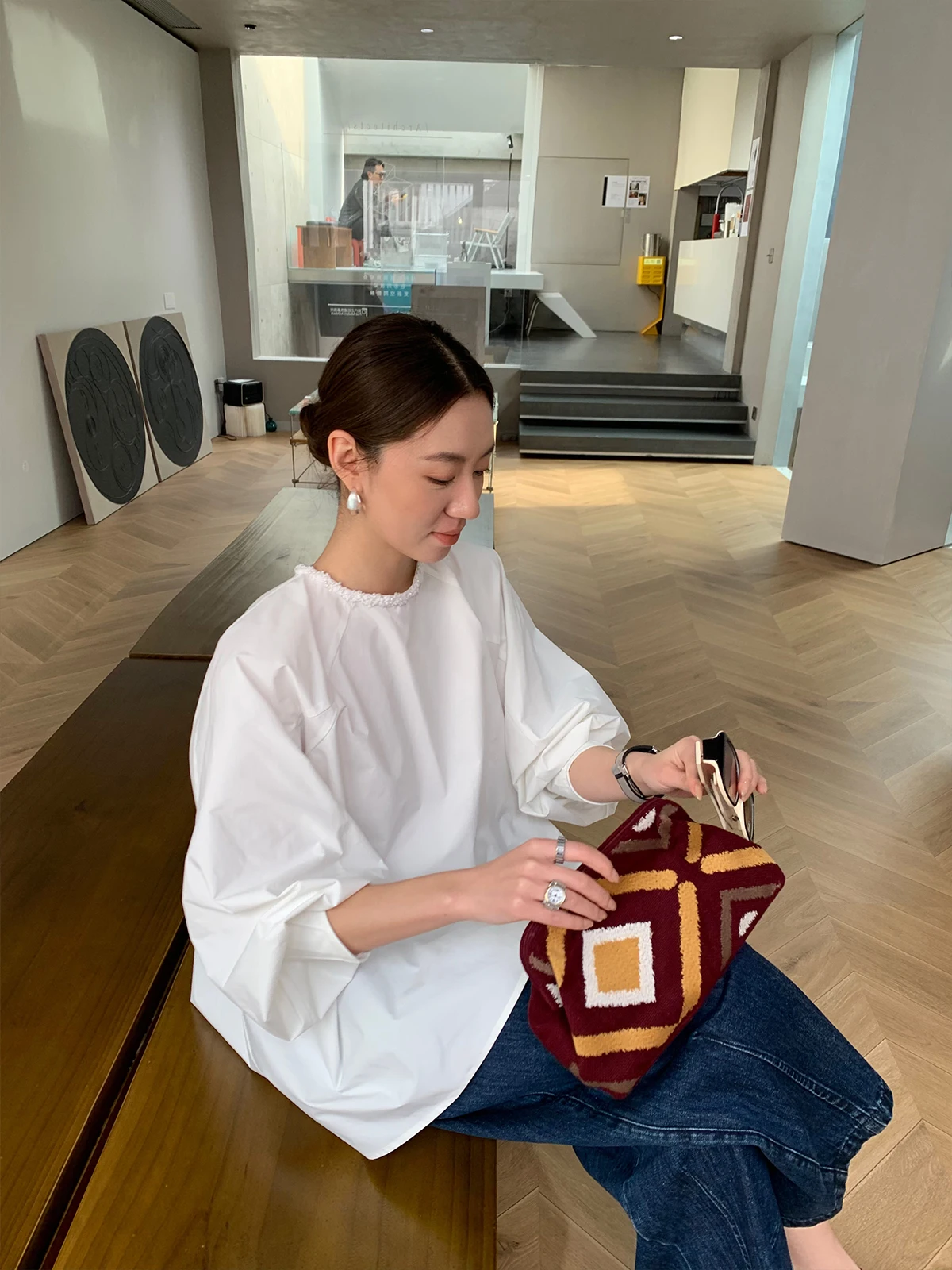 

Официальная женская блузка Gakee с белым кружевным воротником и длинными рукавами, осенняя новинка, элегантный французский стиль, свободный крой