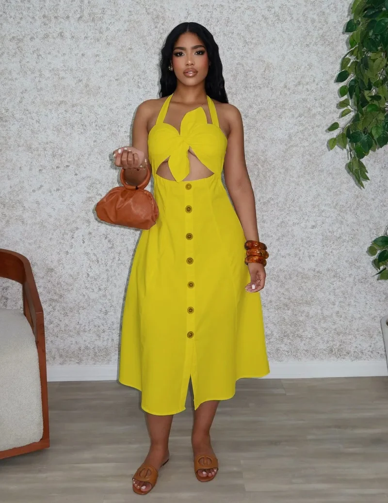 GUWU-Vestido largo por debajo de la rodilla con lazo y espalda descubierta para mujer, vestido largo por debajo de la rodilla con recortes, para noche de verano, vacaciones de cumpleaños, Sexy, para fiesta y discoteca, 2025