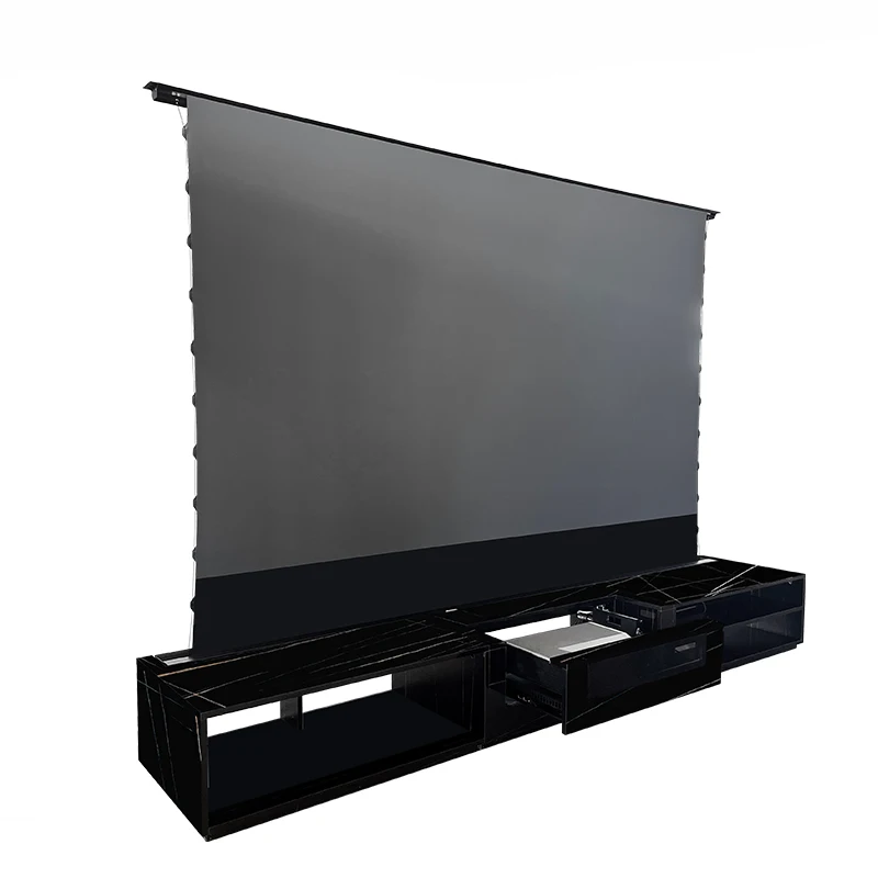 XYScreen Ultra Short Projectors Motorized Cabinet 120 Inch ALR PET Crystal Floor Rising Up Screen