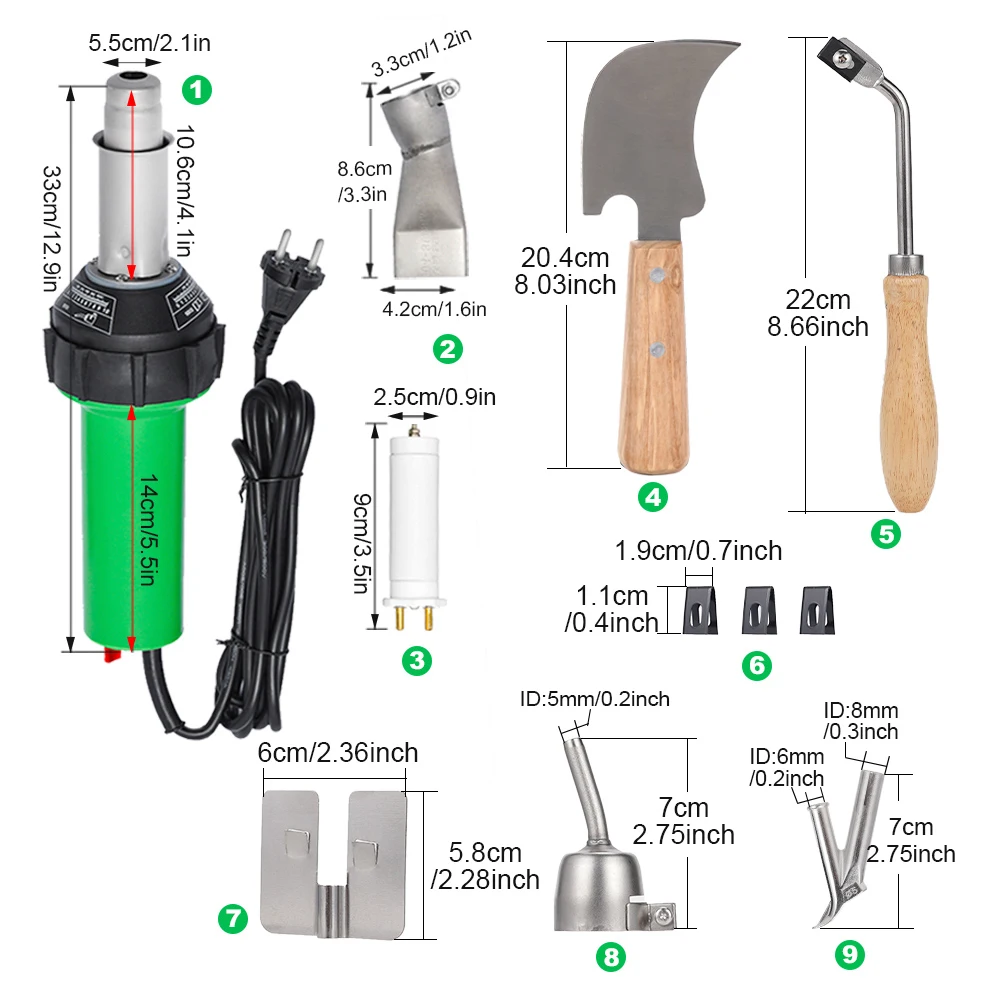 加熱コア付き電気熱風ガン,プラスチック溶接ガン,PVC用ノズルアクセサリ,220v,1600w