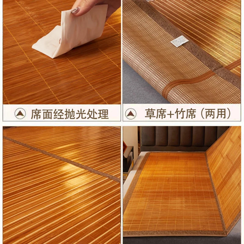 Bamboo mat summer mat dual-use straw mat double-sided household old-fashioned rattan mattress foldable ice silk bamboo summer