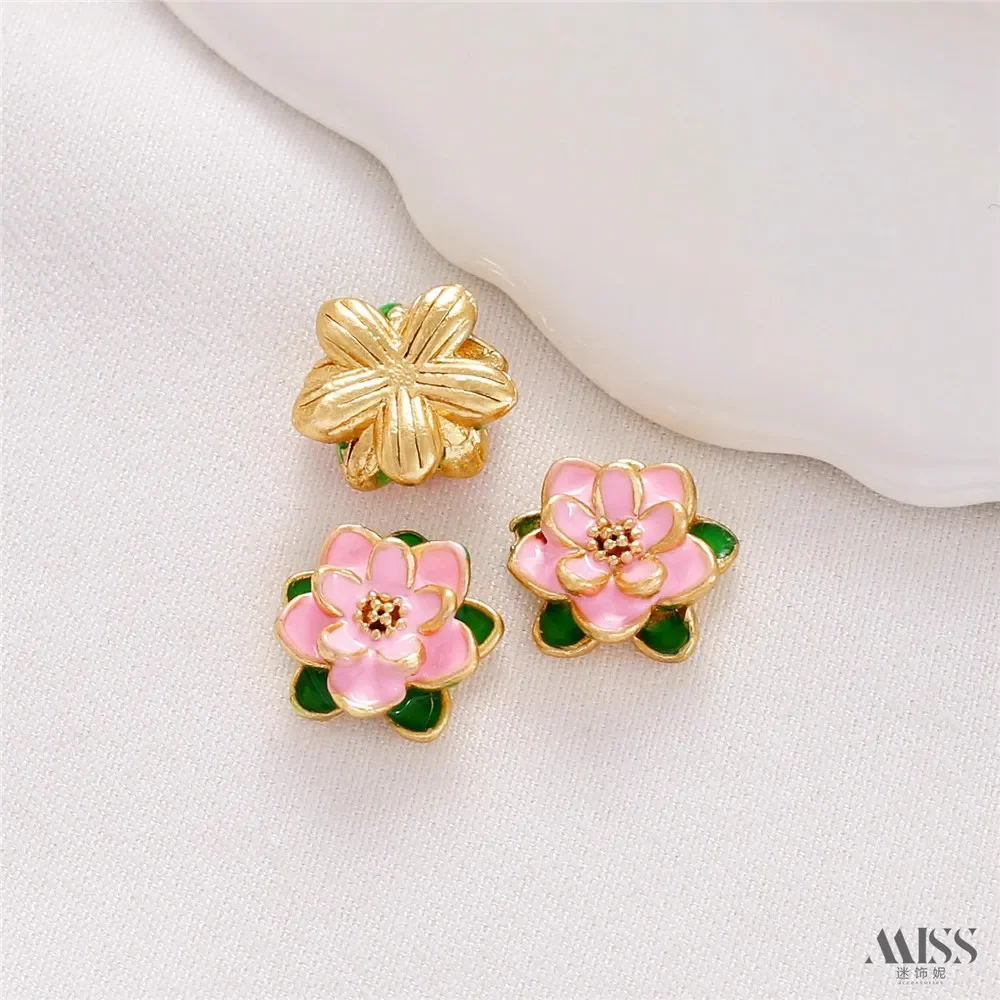 18K Gold Bag Color Matte Gold Oil Drop Burnt Blue Three-dimensional Lotus Through-hole Bead Diy Bracelet Jewelry Accessories view 5