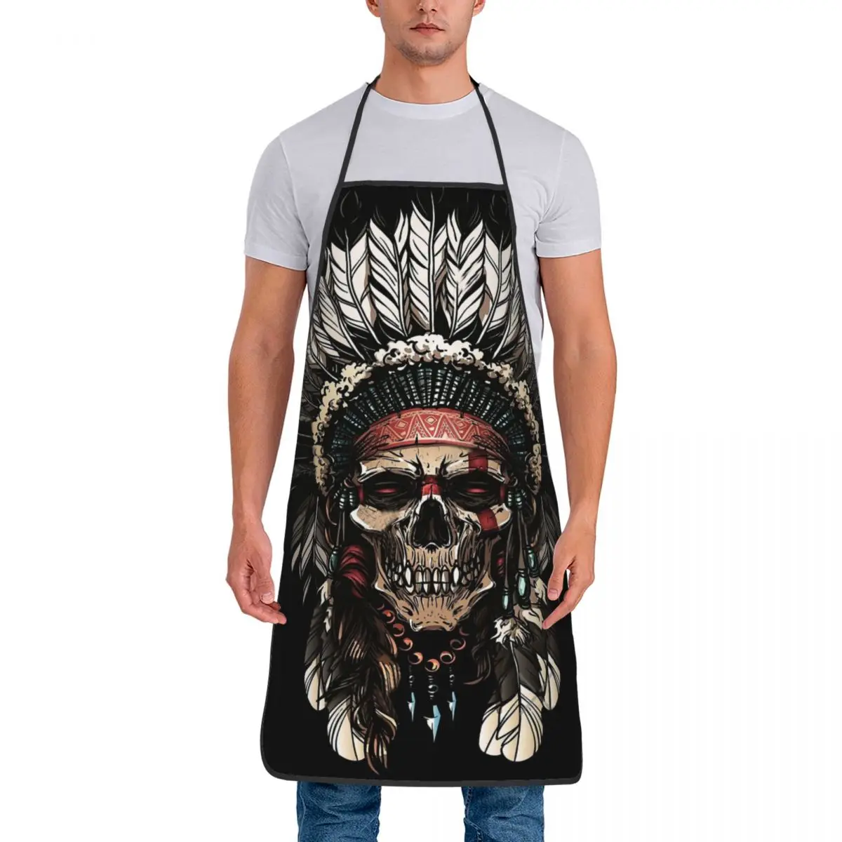 Custom Bib Indian Skull Apache Feathers1 Aprons for Men Women Unisex Adult Chef Kitchen Cooking Skull Tablier Cuisine Baking