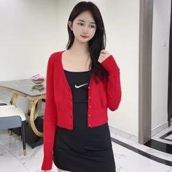 Crochet Top Korean Fashion Style Jersey Cropped Clothing Tricot Cardigan Female Black Knitted Ladies Sweaters Outerwear Blouses