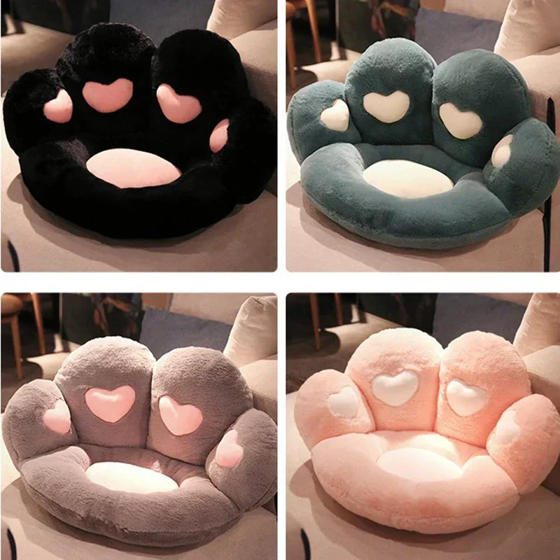 Lovely Plush Cat Paw Seat Cushion Soft Comfortable Plush Waist Support Chair Cushion Cute Office Chair Cushion Birthday Present