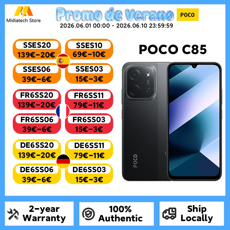Version Globale du Smartphone POCO C85, Double Caméra AI 50MP, Écran Dot Drop 6,9 Pouces, Batterie de 6000 mAh, Charge Rapide 33W