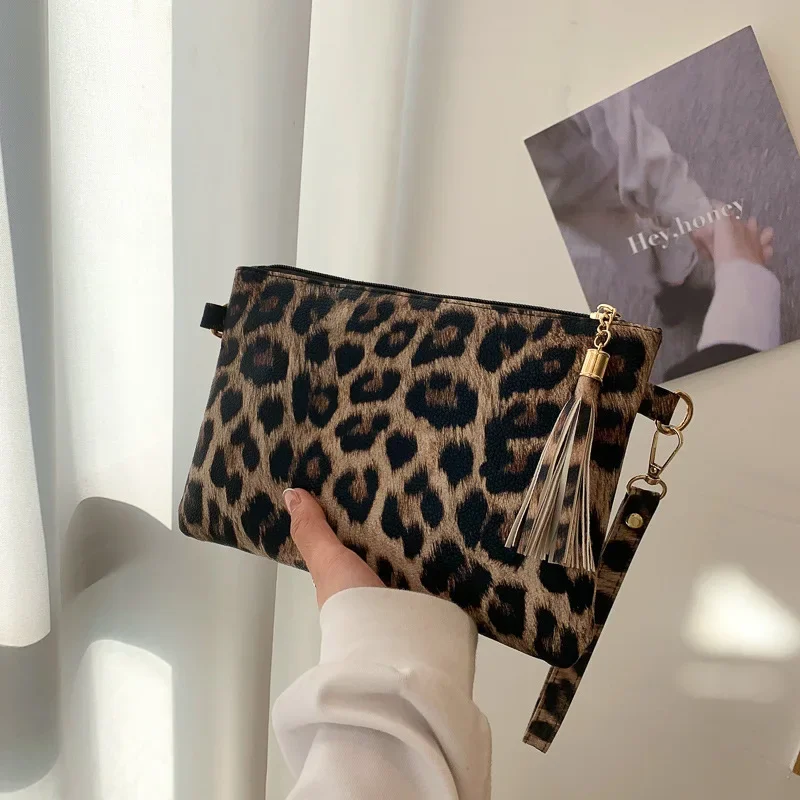 

Women's Leopard Print Handbag Personalized Envelope Clutch Purse Fashion Inspired Top Handle Satchel Grab Bag