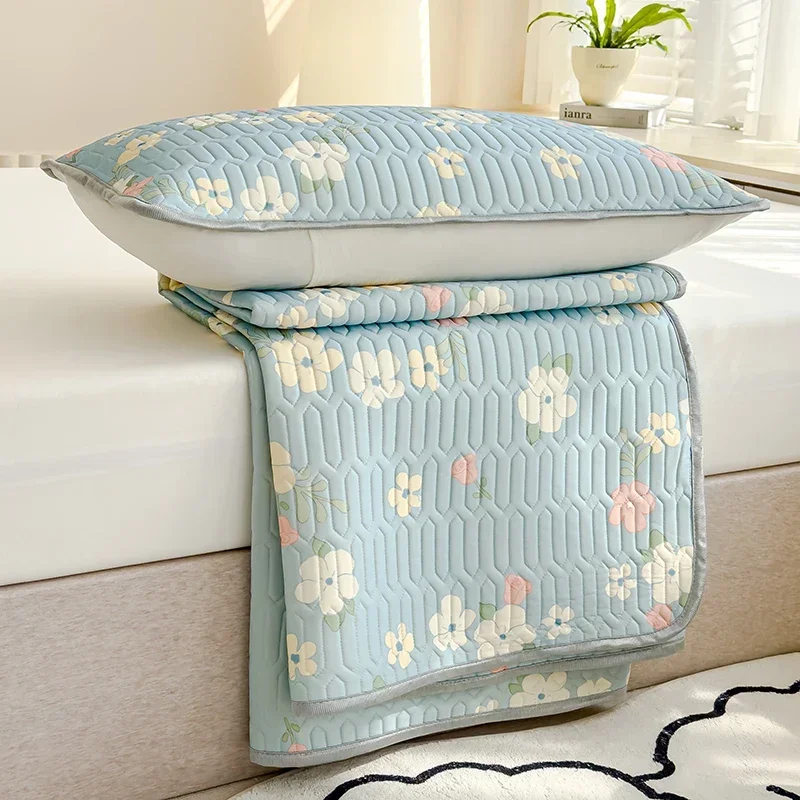 New Summer Cool Latex Sleeping Mat Kit Floral Heart Printed Mattress Cover Set For Single Double Bed Cartoon Kids Adult Beding