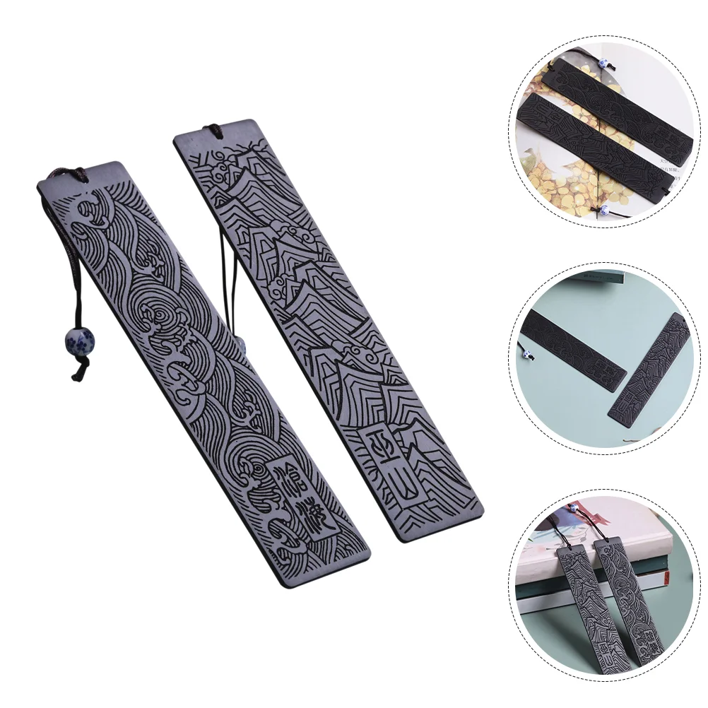 

2 Pcs Vintage Wooden Bookmark Cool Bookmarks for Men Gift Decorative Women Markers Man