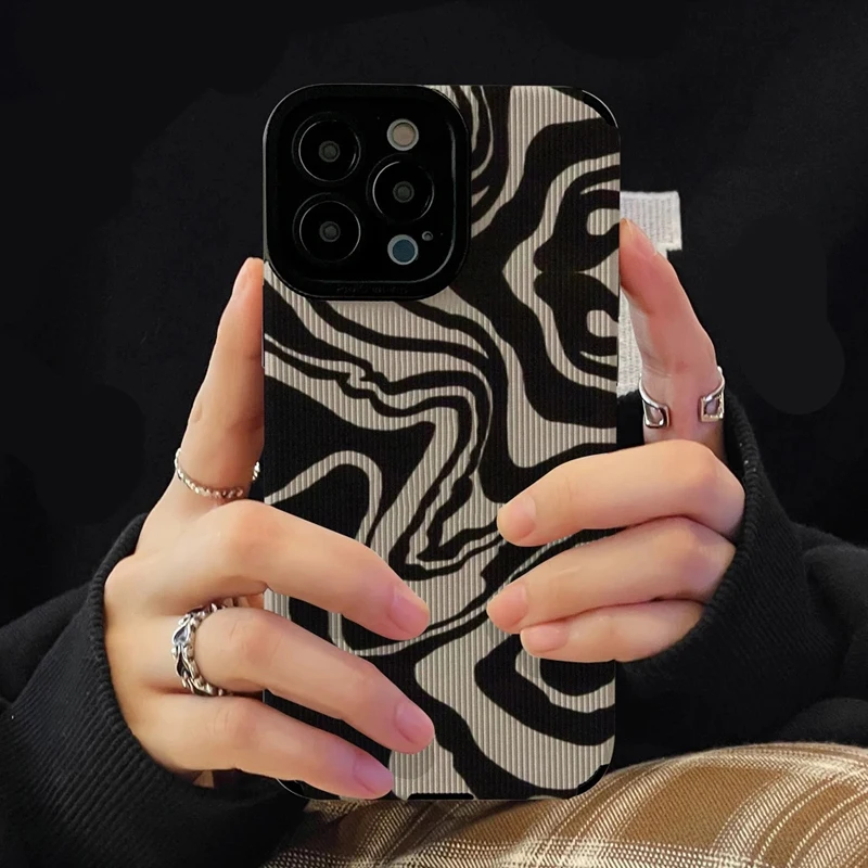 Nieuwe Zebra Stripe Rimpel Telefoon Case Voor Iphone 13 12 11 14 15 Pro Max Mini 8 7 16 Plus Se X Xs Xr Siliconen Schokbestendig Volledige Cover