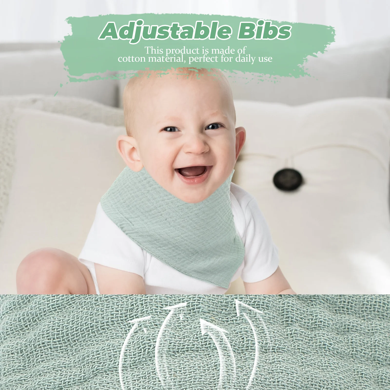 

10pcs Double Layer Gauze Soft Muslin Drool Bibs Reusable Triangle Bibs For Baby Unisex Adjustable Snap Buckle Chin